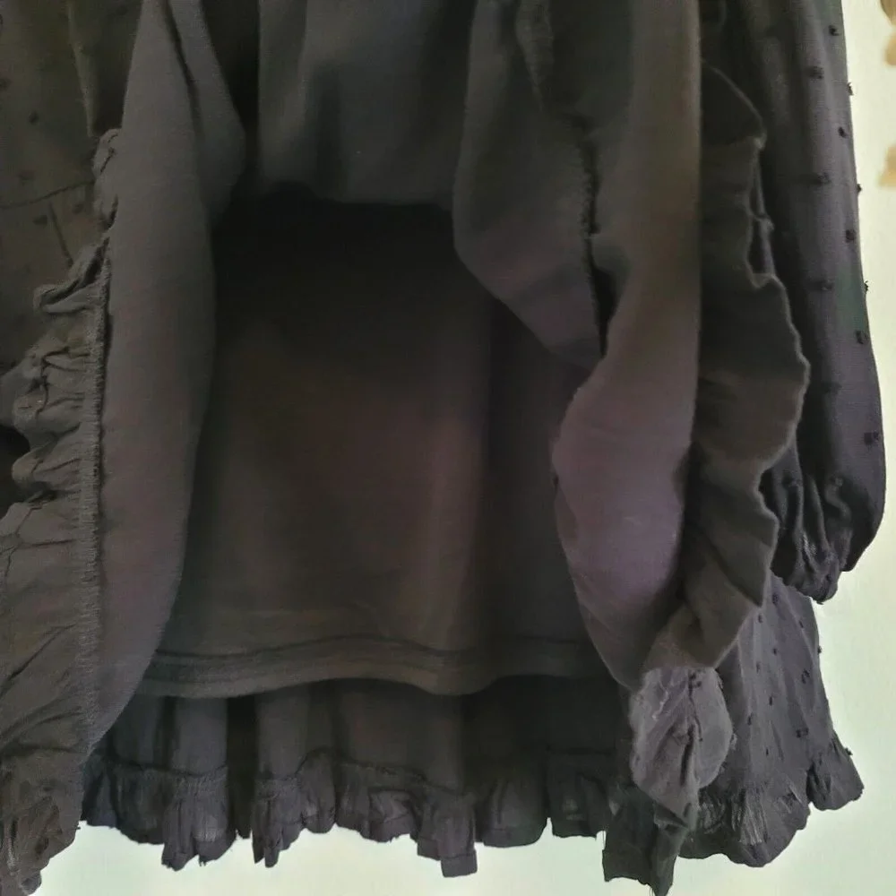 Blue Rain Womens Size XS Swiss Dot Babydoll Tiered Dress Black Dark Academia Top - Picture 7 of 11